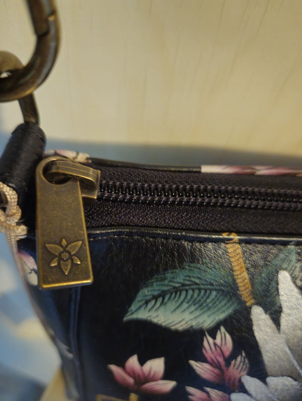 Anuschka Hand Painted Floral Guardian Angel Black and Pink Purse - Picture 9 of 14
